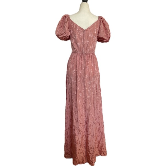 Vintage 80s NuMode Pink Floral Wrap Top Puff Sleeve Maxi Party Dress UK 12 US Sm - Picture 6 of 12